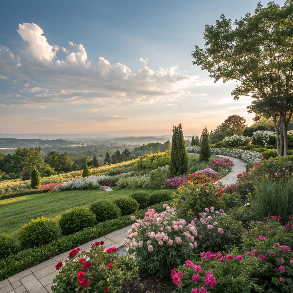 Beautifully designed landscape with greenery and flowers