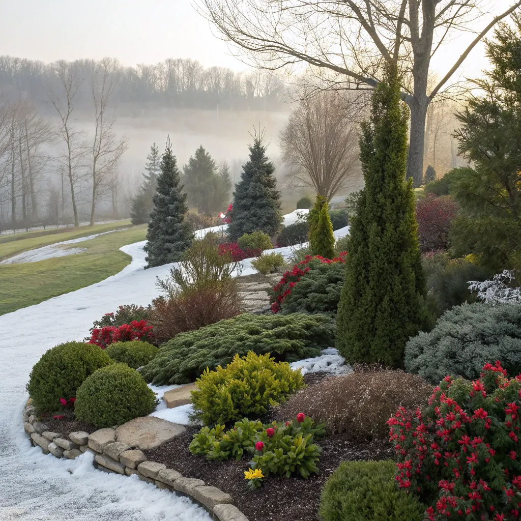 Professional landscape design showcasing winter flora